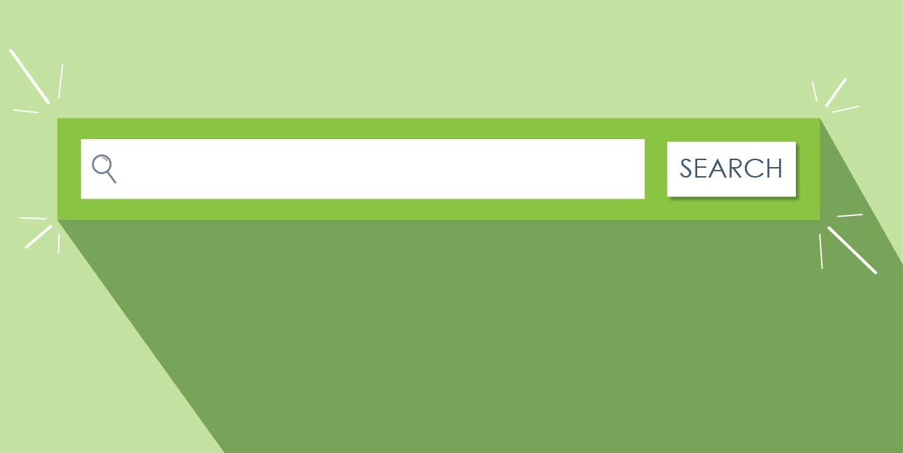 A green search bar is superimposed over a green background.
