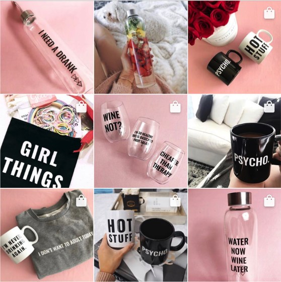 State of Grace's top nine Instagram posts showcase black, white, and pink.