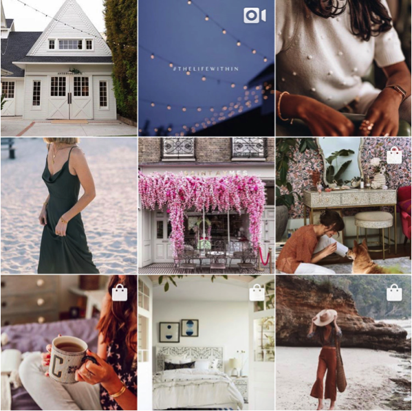 The top nine posts on Anthropologie's Instagram show off fashion, home decor, and livestyle images.