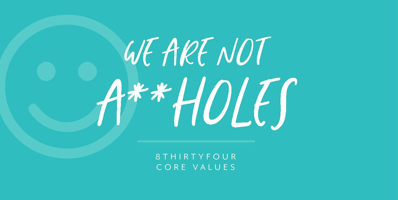 A blue graphic with the text "We are not A**holes" over top in white cursive.