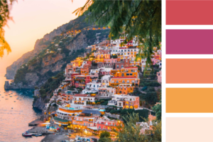 A color palette resembling a Mediterranean coastal city.