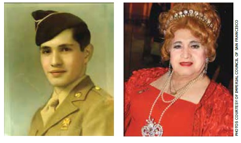 A photo of Jose Sarria, both as a soldier and a drag queen.