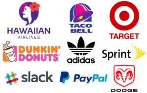 A conglomeration of popular food and retail chain logos.