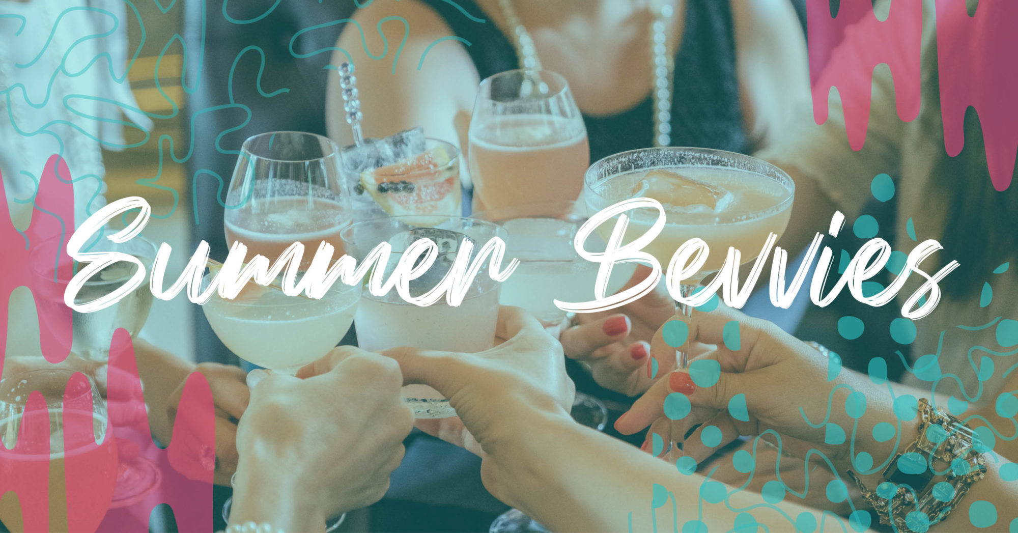 Summer Bevvies text over image of a team cheers