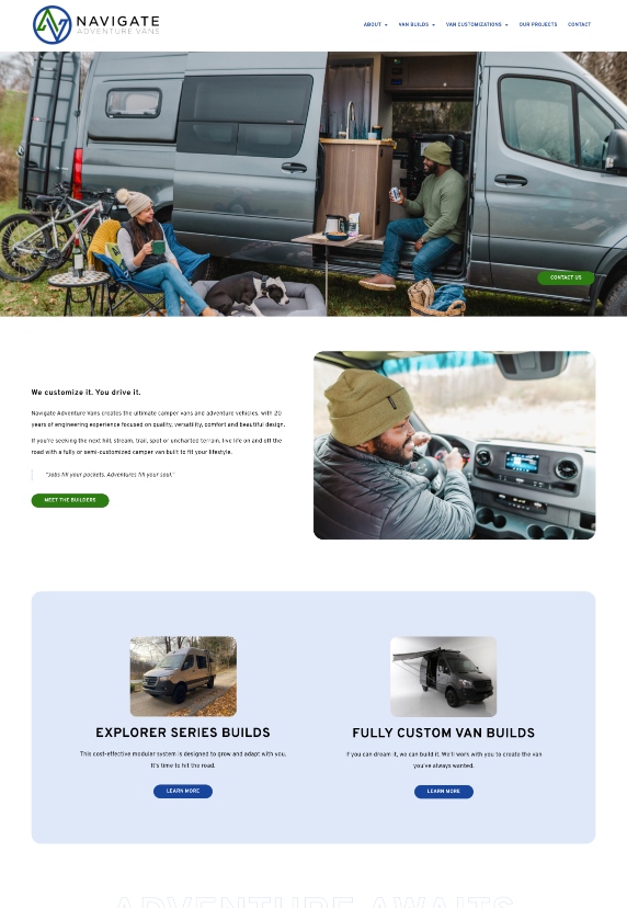 The new Navigate Adventure Vans website's home page is stunning!