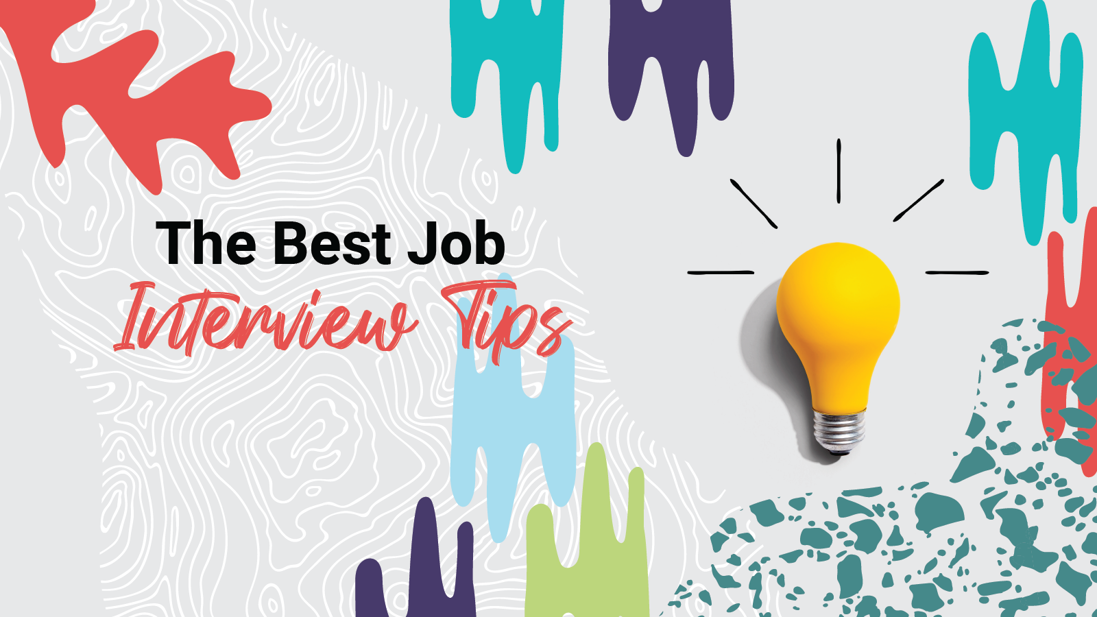 A lightbulb sitting on a white table "The Best Job Interview Tips"