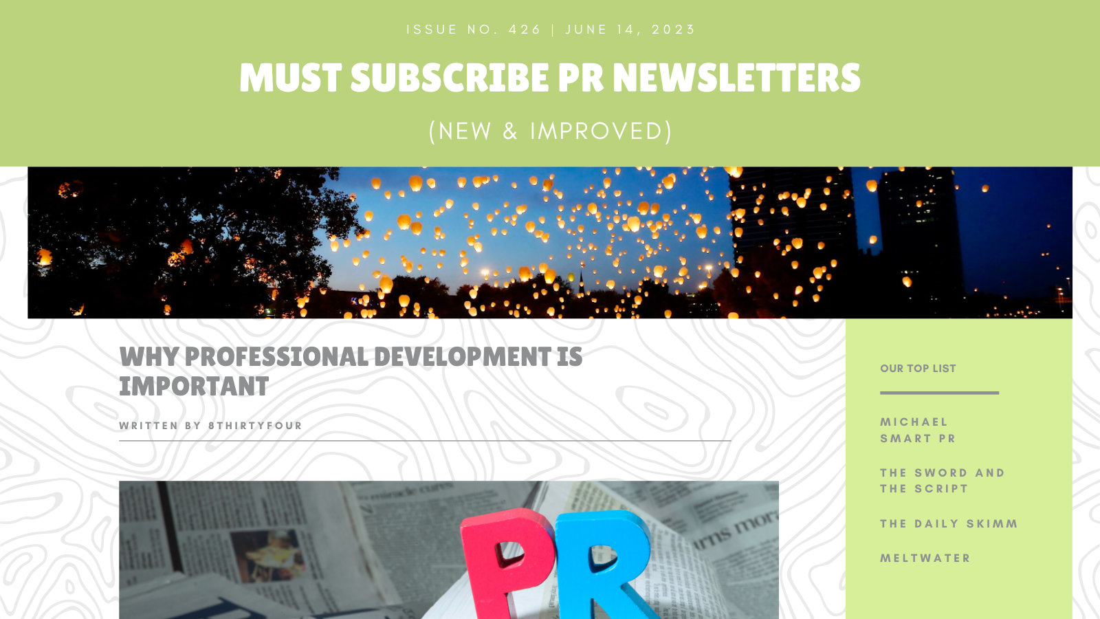 A newsletter format with the title "Must Subscribe PR Newsletters"