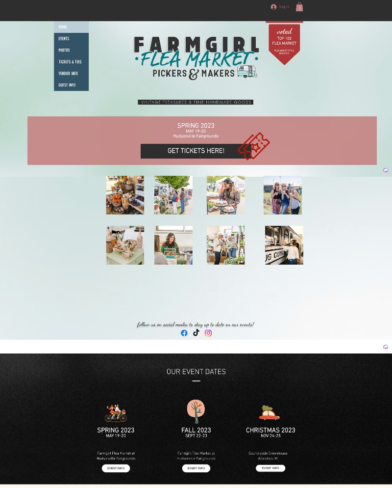 The old Farmgirl Flea website features a multiple colors, several different fonts, and more.
