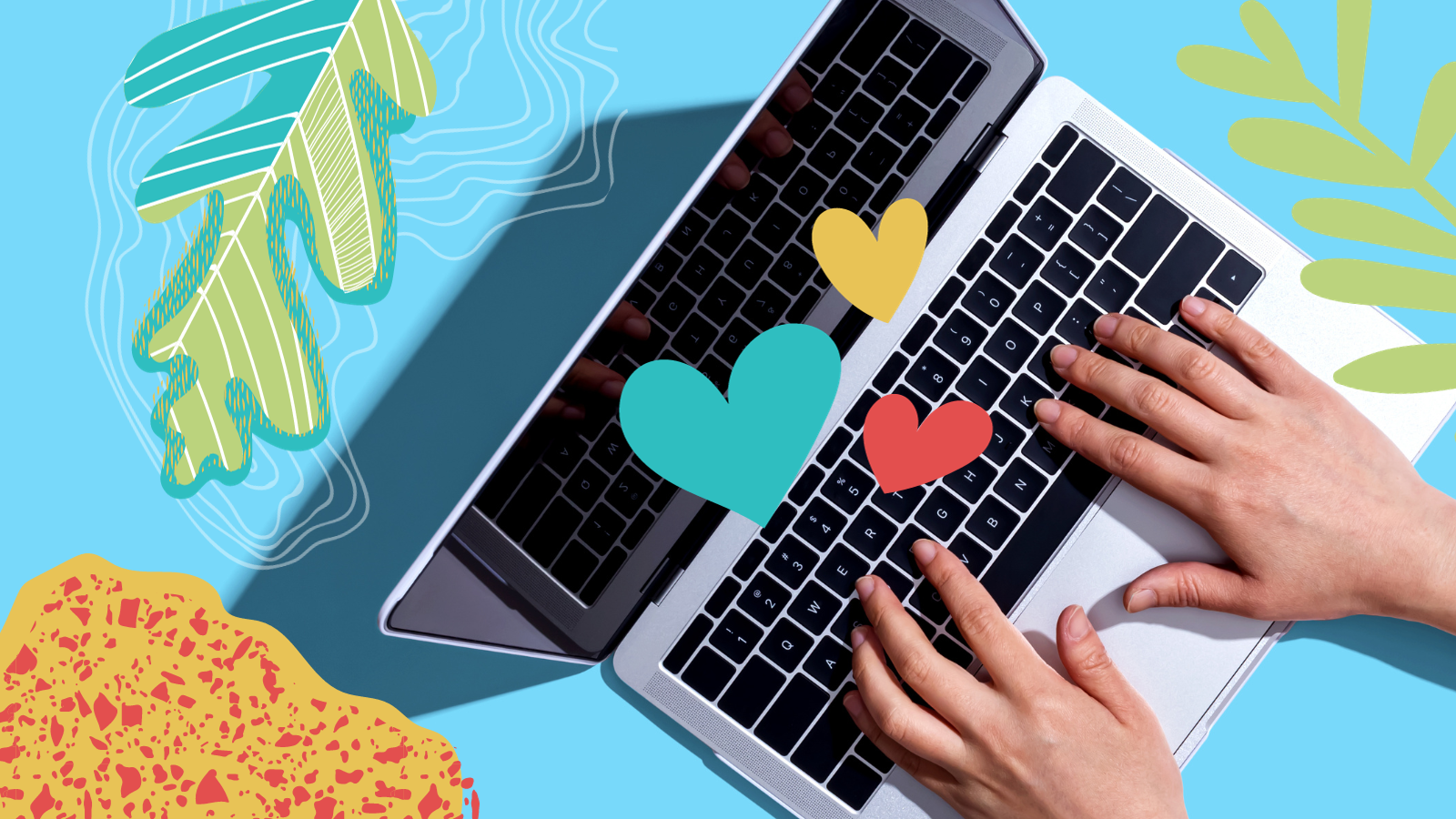 woman typing on a keyboard graphic for 8THIRTYFOUR Blog post research tools we love