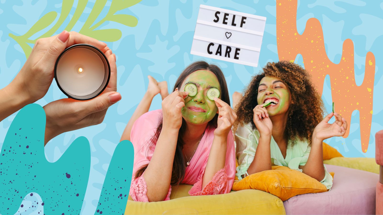8THIRTYFOUR blog: Self Care Graphic two girls performing a skin routine